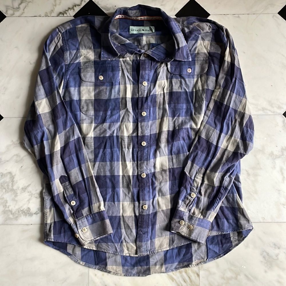 Normal Brand Blue & Gray Plaid Button Down